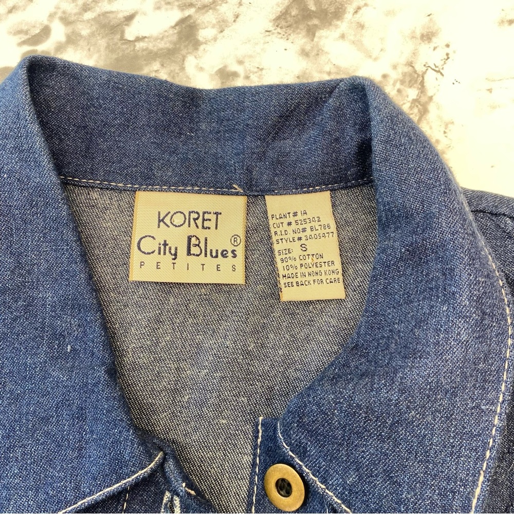 Vintage Koret City Blues Denim USA Button Front Short Sleeve Top Size Small - Picture 9 of 14